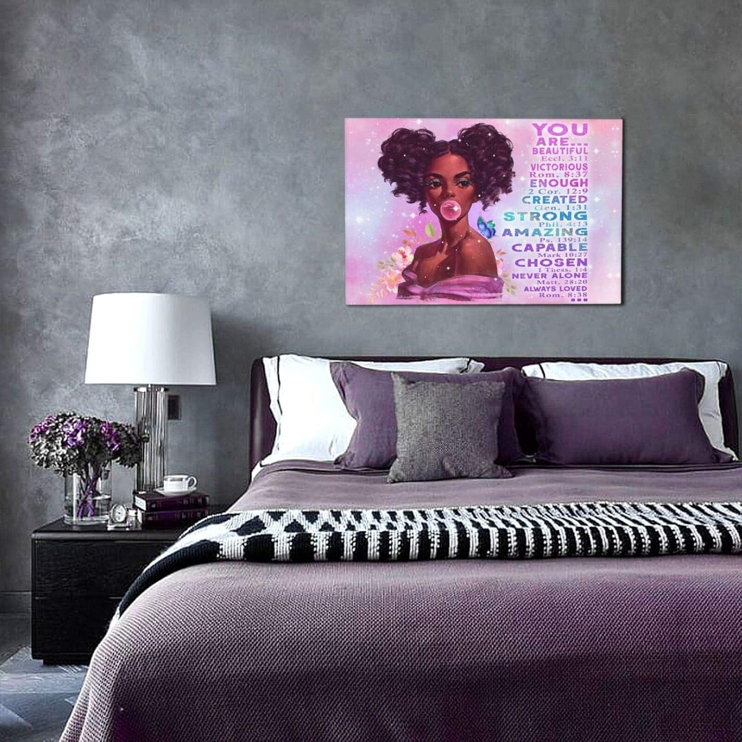 African American Canvas Art Wall Art Black Girl Painting Inspirational Quotes Wall Decor Pink Picture Giclee Modern Artwork for Living Room Bedroom Girls Room Framed Ready to Hang 12X18 Inch