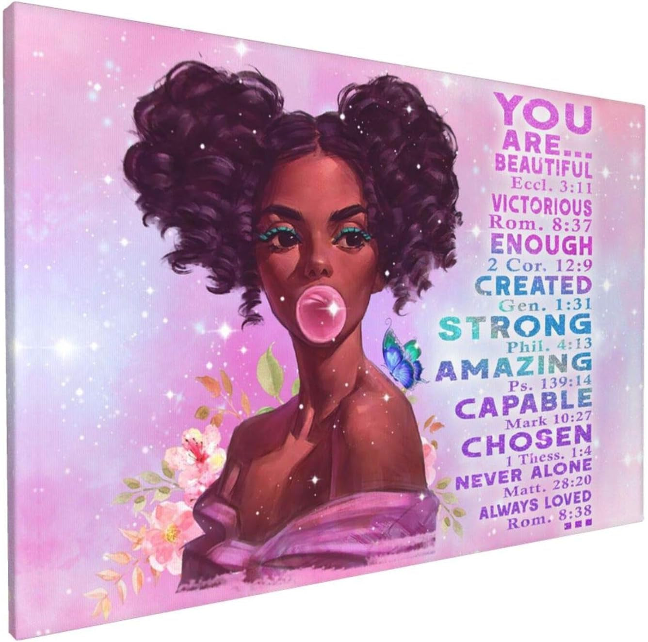 African American Canvas Art Wall Art Black Girl Painting Inspirational Quotes Wall Decor Pink Picture Giclee Modern Artwork for Living Room Bedroom Girls Room Framed Ready to Hang 12X18 Inch