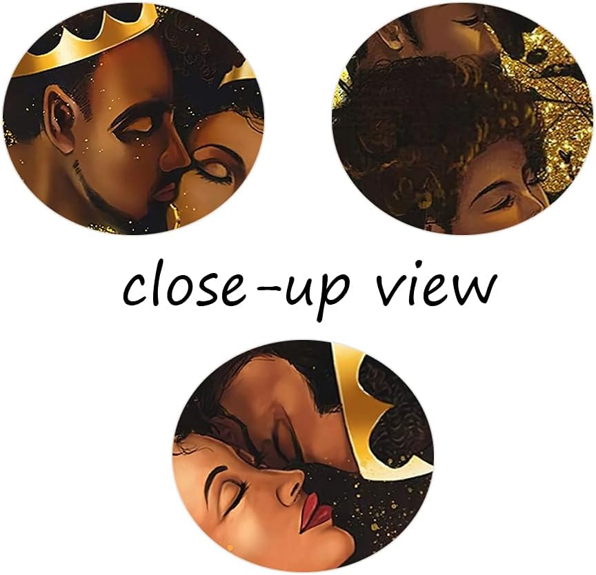 African American Wall Art-Black King and Queen Canvas Wall Art, Crown Black Couple Portrait Painting Gift for Bedroom Decor, Set of 3 King & Queen Love Artwork Framed for Home Wall Decor (36β Wx18β H)