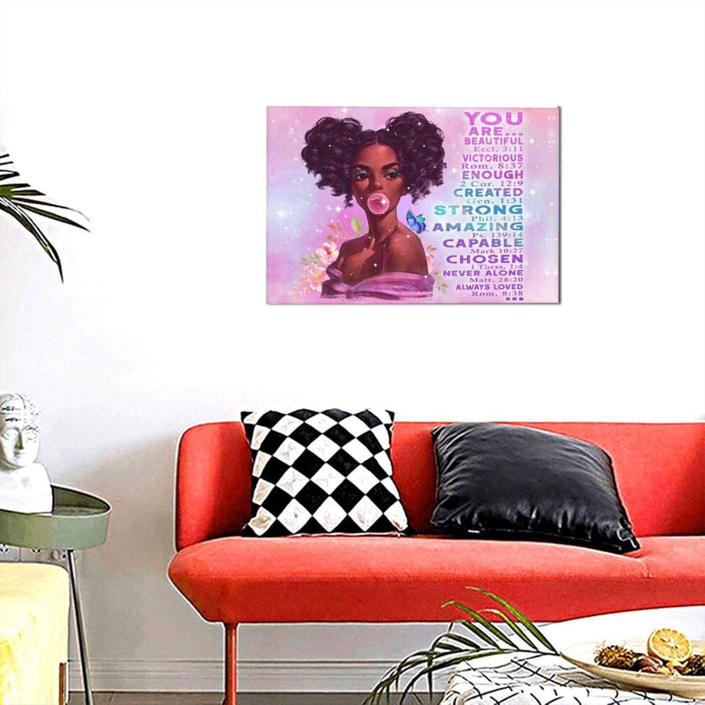 African American Canvas Art Wall Art Black Girl Painting Inspirational Quotes Wall Decor Pink Picture Giclee Modern Artwork for Living Room Bedroom Girls Room Framed Ready to Hang 12X18 Inch