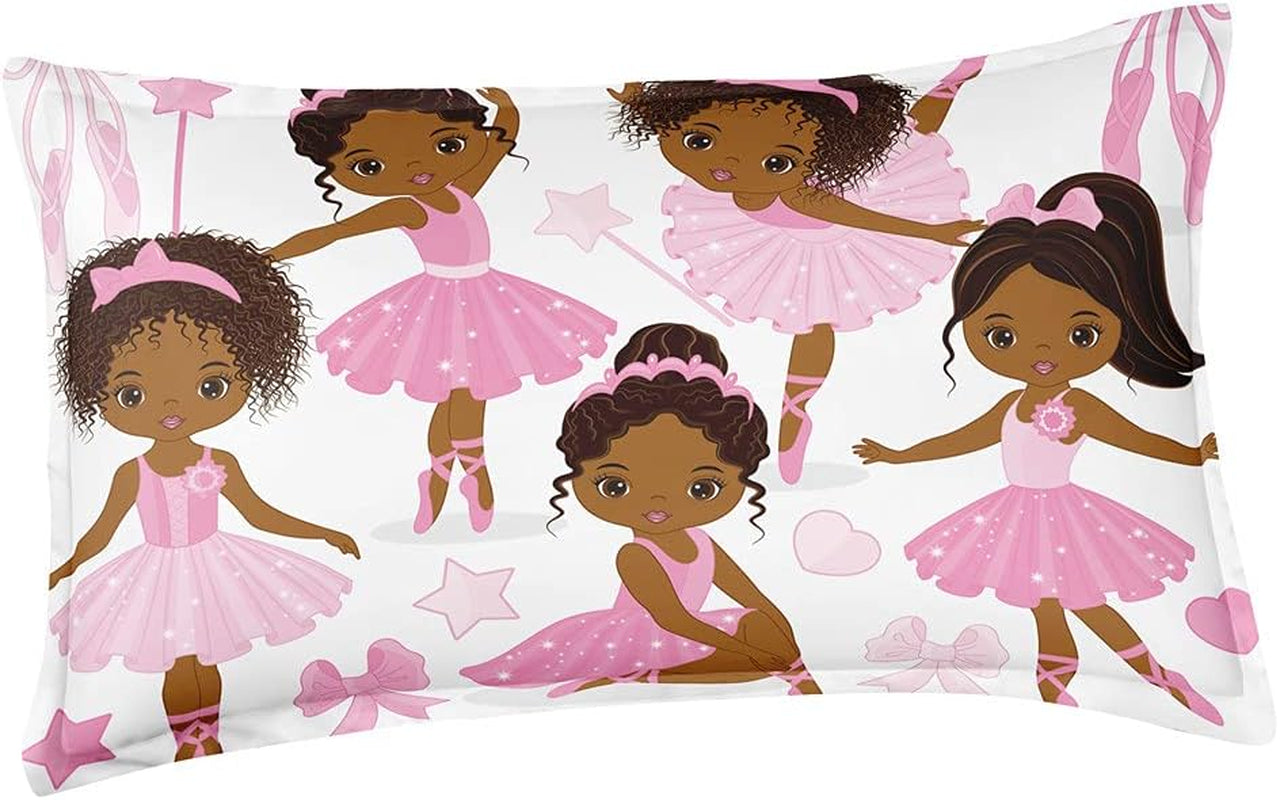 Twin Bedding Sets for Girls, African American Magic Comforter Set with Ballet Dancer, Pink Bed Set for Toddler Kids Teens, Little Girls Bedroom Decor
