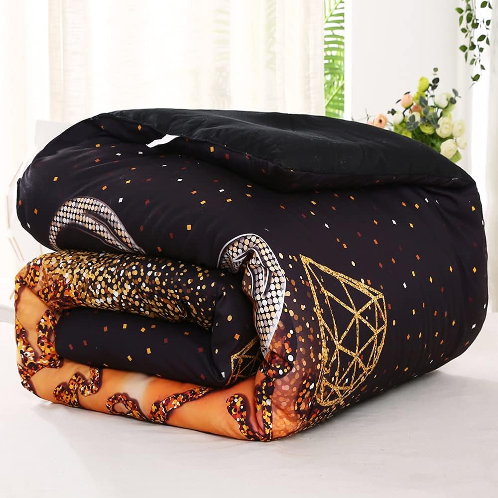 African American Black Girl Comforter Set for Gilrs Kids 3 Piece Gold Pink African American Girl Comforter Sets with 1 Comforter 2 Pillowcases Christmas Bedding Set(Twin, African Girl1)