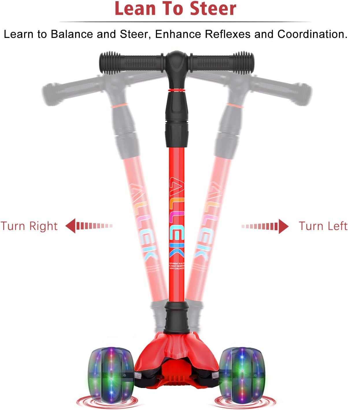 Kick Scooter B02, Lean 'N Glide Scooter with Extra Wide PU Light-Up Wheels and 4 Adjustable Heights for Children from 3-12Yrs (Red)