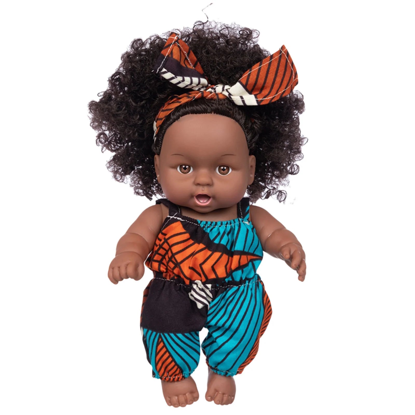 8 Inch Black Baby Doll and Clothes Set African-American Washable Realistic Silicone Baby Dolls with Cute Jumpsuit and Hairband for Kids Girls