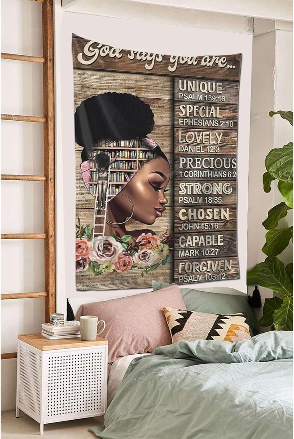 African American Tapestry Queen Black Girl Motivational African Art Afro Women with Inspirational Quote Tapestries Wall Art for Hippie Bedroom Living Room Dorm Decor 60X40Inch