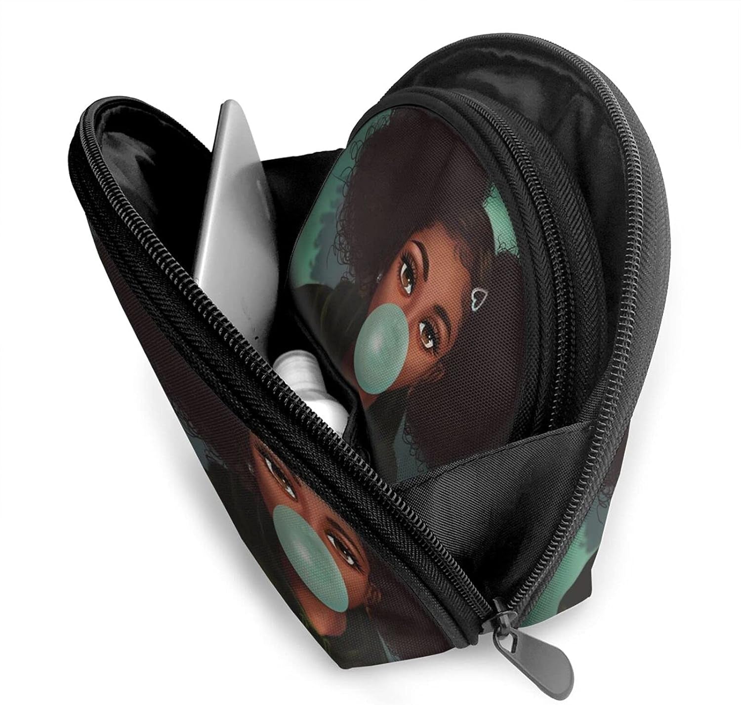 Black Girl 2 Pcs Cosmetic Bags Travel Makeup Bag Portable Clutch Pouch Set African American Art Women Handbag with Zipper Shell Toiletry Storage for Women Waterproof