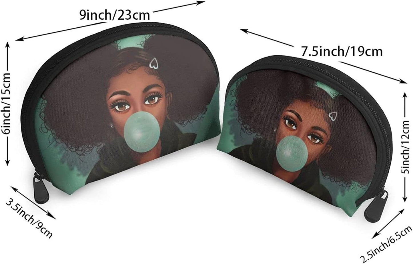 Black Girl 2 Pcs Cosmetic Bags Travel Makeup Bag Portable Clutch Pouch Set African American Art Women Handbag with Zipper Shell Toiletry Storage for Women Waterproof