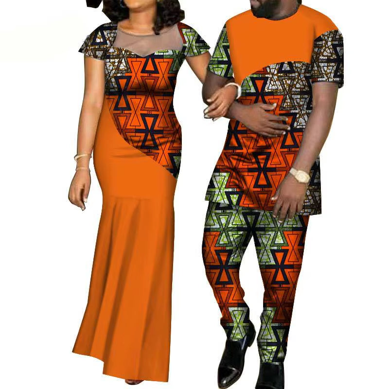 African Clothes for Women 2021 Fashion Style African Couples Suit Women Dress+Men Suit African Clothing American Clothing