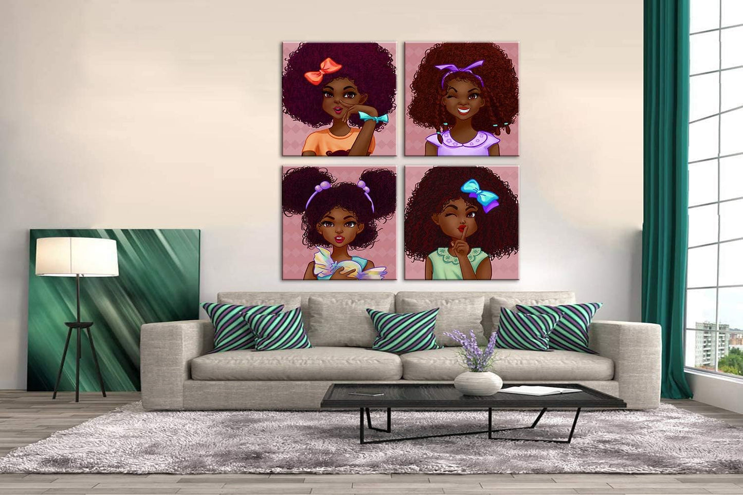 4 Panels African Women Canvas Wall Art Prints African Paintings Decorative Artwork for Living Room Wall Decor Framed Ready to Hang (LWL - WYJ - African Woman - 52, 24Inchx24Inchx4Panels)