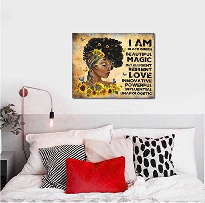 African American Wall Art Sunflower Black Girl Woman Bible Inspirational Quote Giclee Prints Framed Pictures Contemporary Home Decor for Living Room Bedroom Bathroom Ready to Hang 12X16 Inch