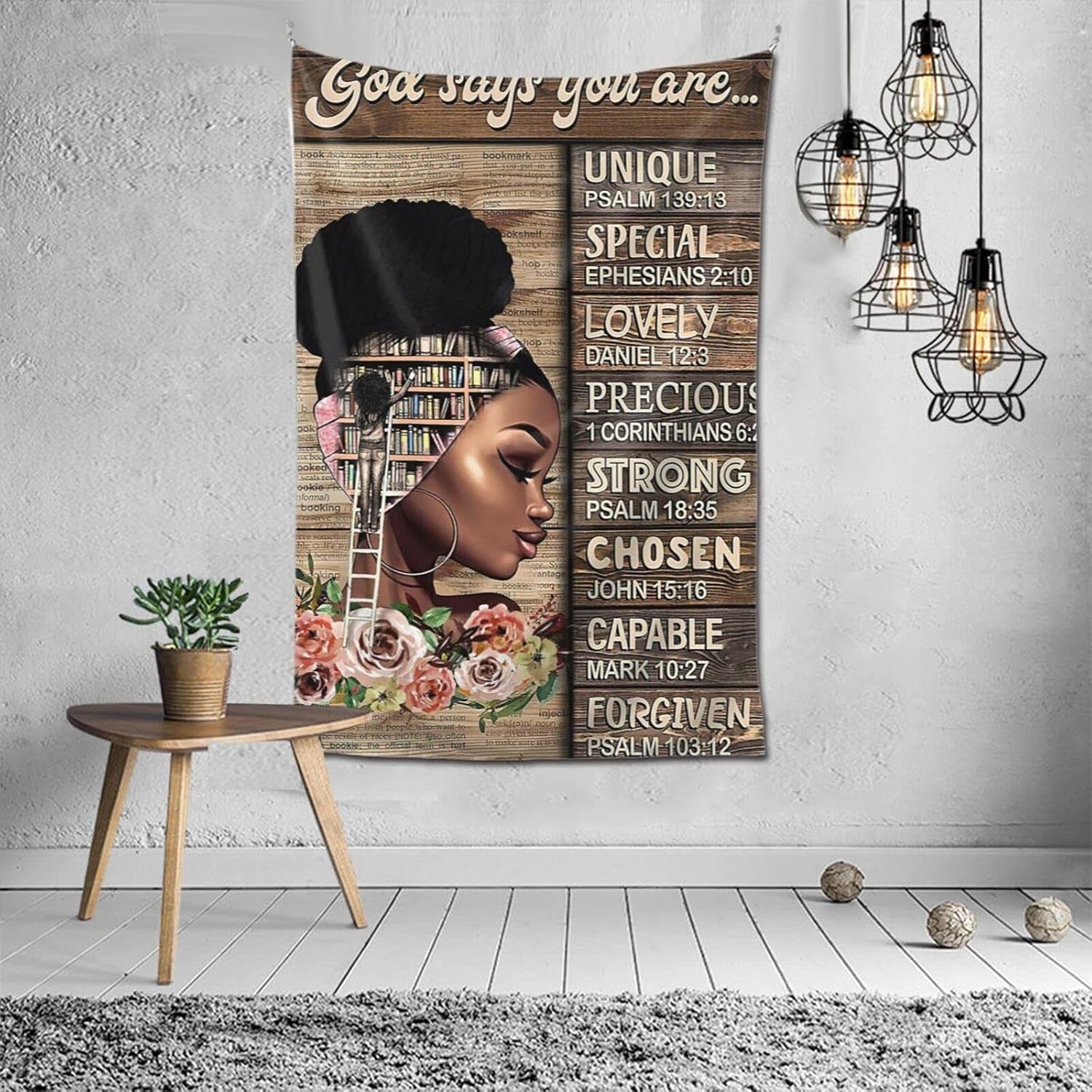 African American Tapestry Queen Black Girl Motivational African Art Afro Women with Inspirational Quote Tapestries Wall Art for Hippie Bedroom Living Room Dorm Decor 60X40Inch