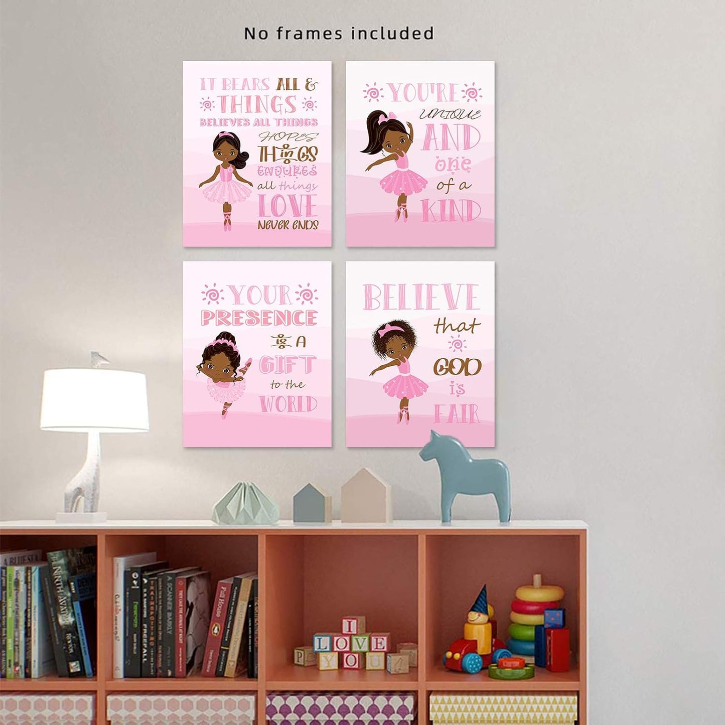 4Pcs African American Girls Poster Black Girl Canvas Wall Art Prints Pink Ballet Unframed Inspirational Gifts for Bedroom/Home Decor 8X10 Inches-01