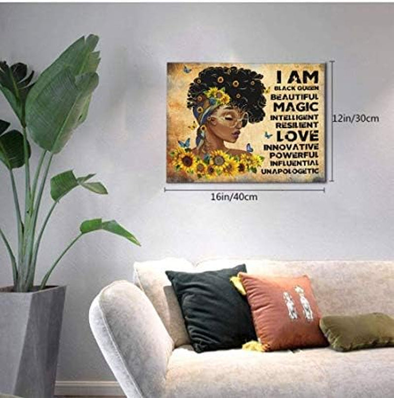 African American Wall Art Sunflower Black Girl Woman Bible Inspirational Quote Giclee Prints Framed Pictures Contemporary Home Decor for Living Room Bedroom Bathroom Ready to Hang 12X16 Inch