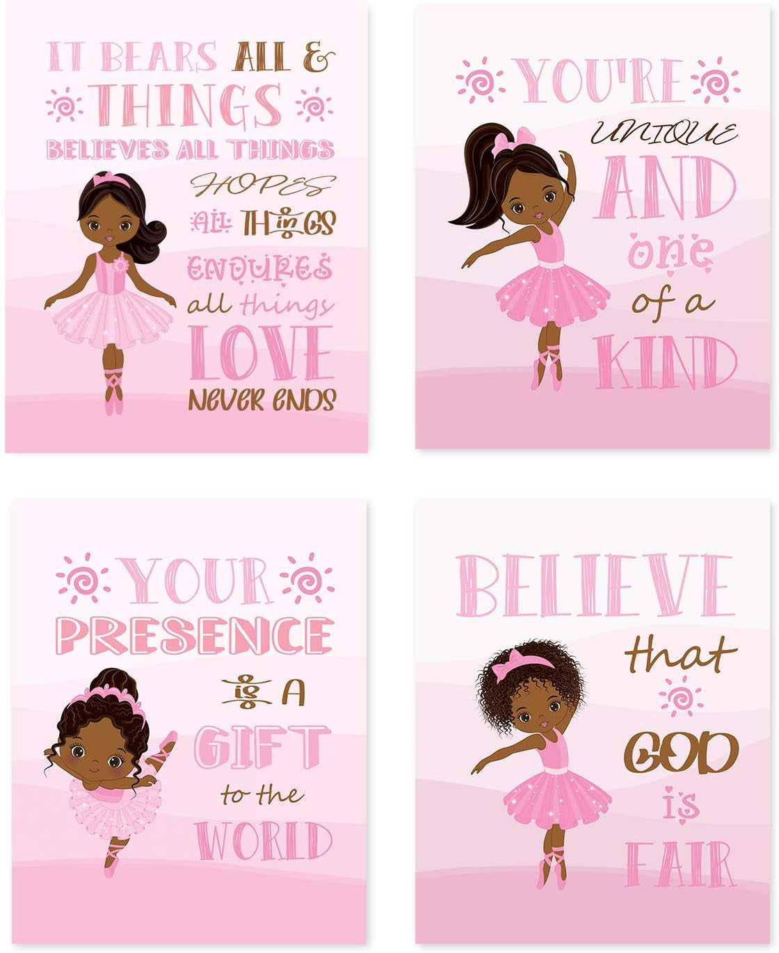 4Pcs African American Girls Poster Black Girl Canvas Wall Art Prints Pink Ballet Unframed Inspirational Gifts for Bedroom/Home Decor 8X10 Inches-01