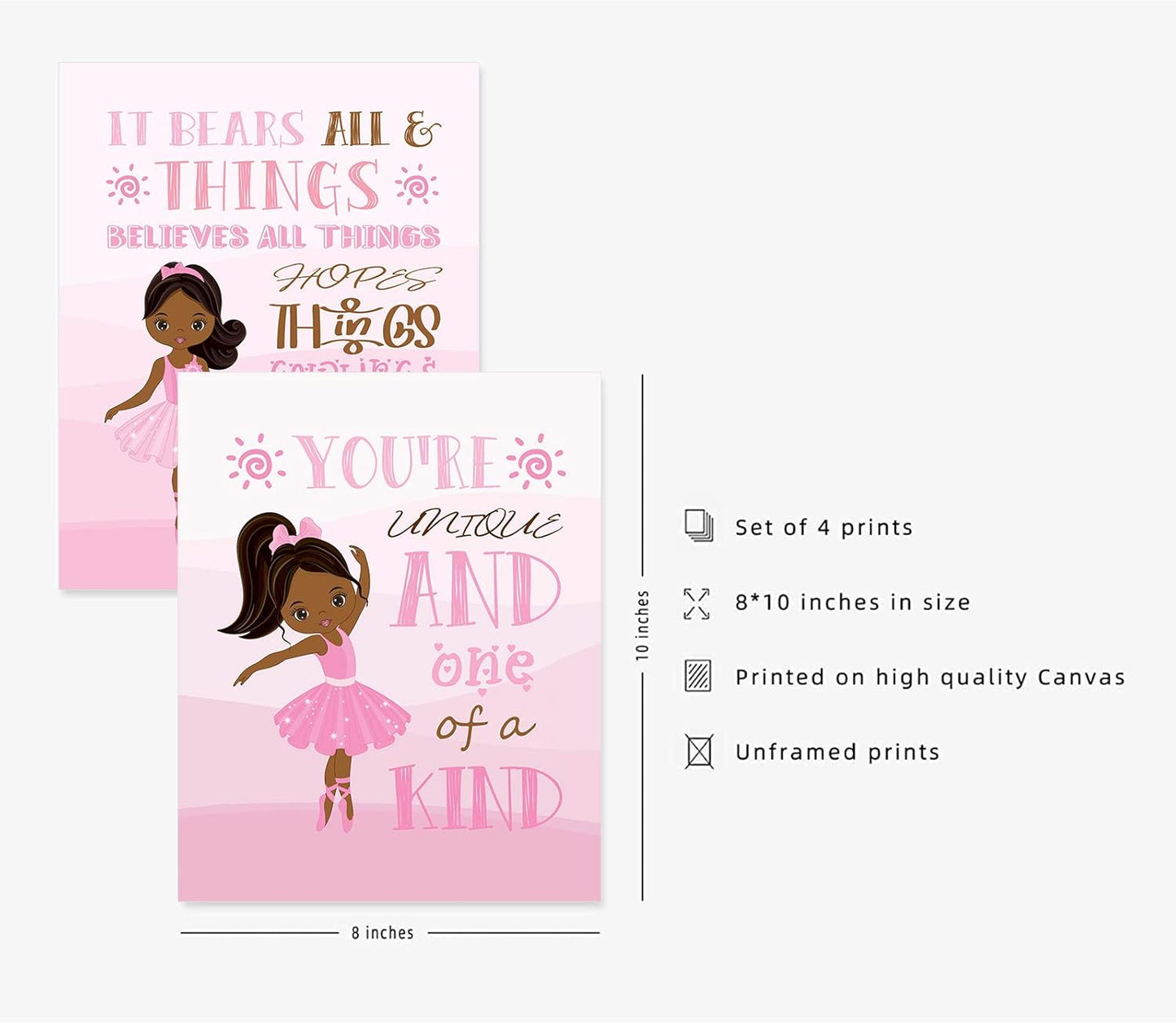 4Pcs African American Girls Poster Black Girl Canvas Wall Art Prints Pink Ballet Unframed Inspirational Gifts for Bedroom/Home Decor 8X10 Inches-01