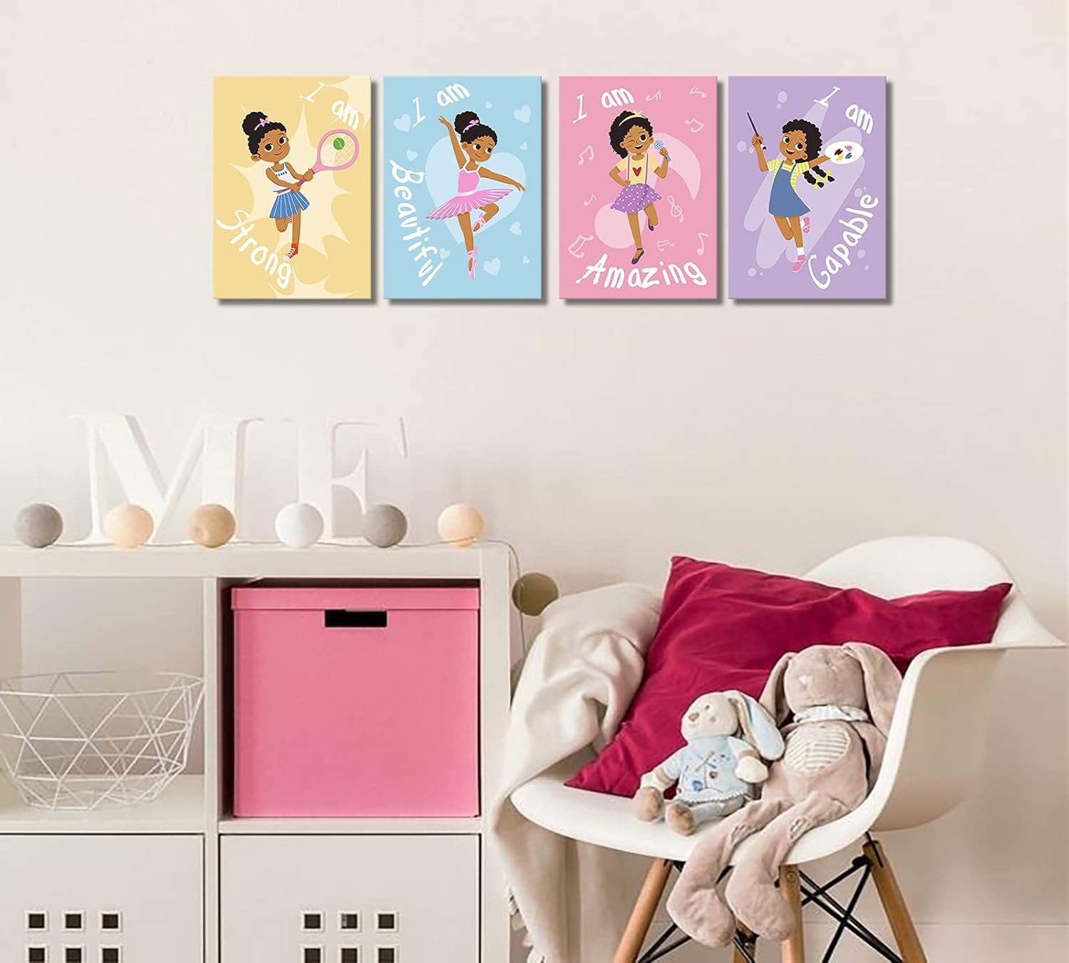 Girls Room Decor Wall Art Motivational Black Girls Room Canvas Prints Set of 4 African Wall Decor Inspirational Words Gift Idea for Little Girls African American Artwork Framed Ready to Hang 8X12