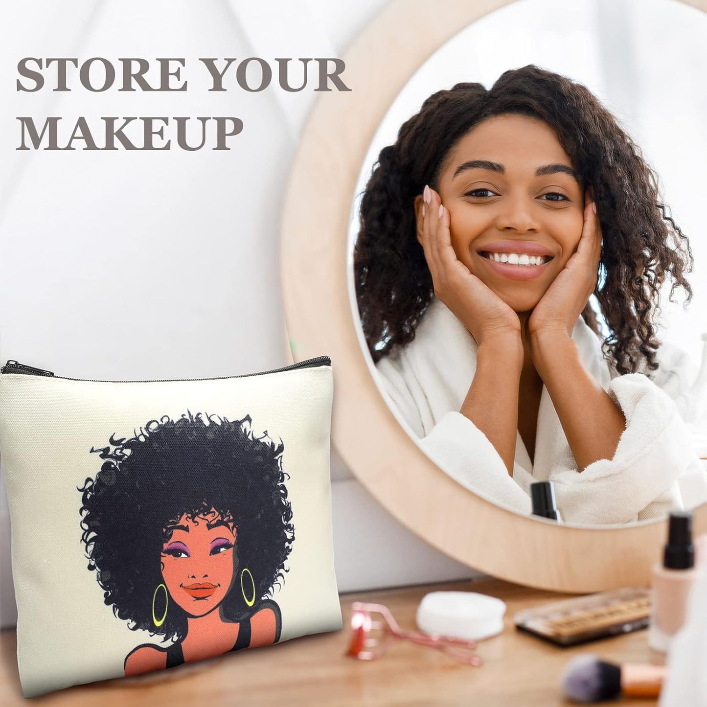 20 Pieces African American Cosmetic Bags Black Women Makeup Bags Afro Queen Canvas Makeup Bags Zipper Pouches for Women Melanin Art Toiletry Purse Travel Accessories Inspirational Gift