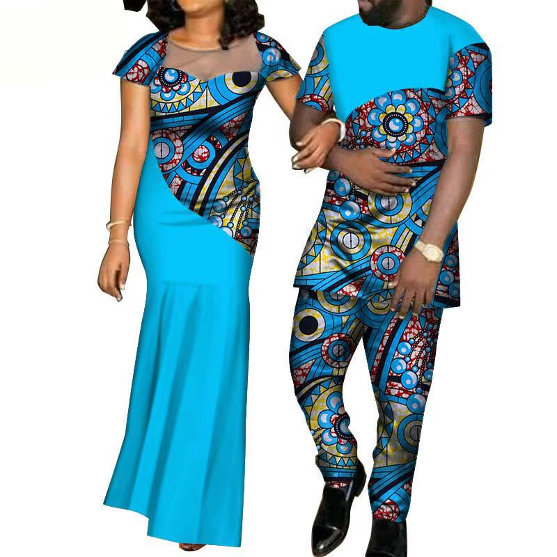 African Clothes for Women 2021 Fashion Style African Couples Suit Women Dress+Men Suit African Clothing American Clothing