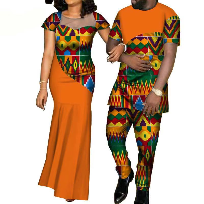 African Clothes for Women 2021 Fashion Style African Couples Suit Women Dress+Men Suit African Clothing American Clothing