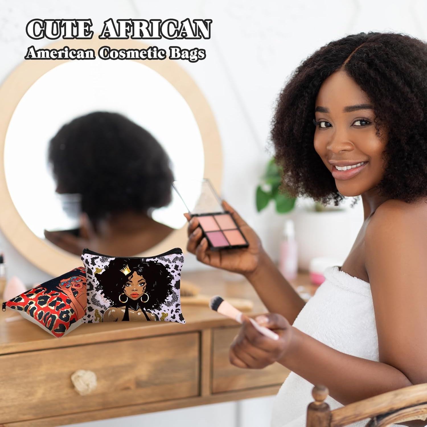 30 Pcs Black Woman Makeup Bag Church Gift Black Lady Toiletry Bag African American Canvas Makeup Bags Zipper Cosmetic Pouch Reusable Multi Purpose Organizer for Mother'S Day