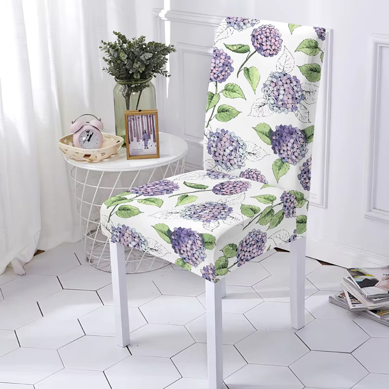 Stretch Chair Cover for Kitchen Chairs Protector Beautiful Purple Flowers Washable Elastic Armless Seat Covers Universal Sizes