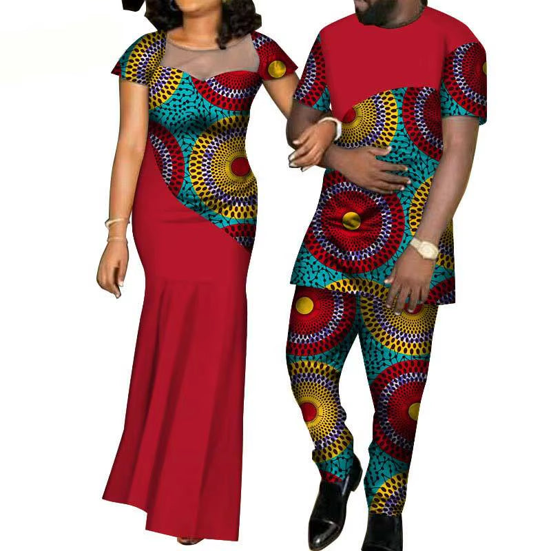 African Clothes for Women 2021 Fashion Style African Couples Suit Women Dress+Men Suit African Clothing American Clothing