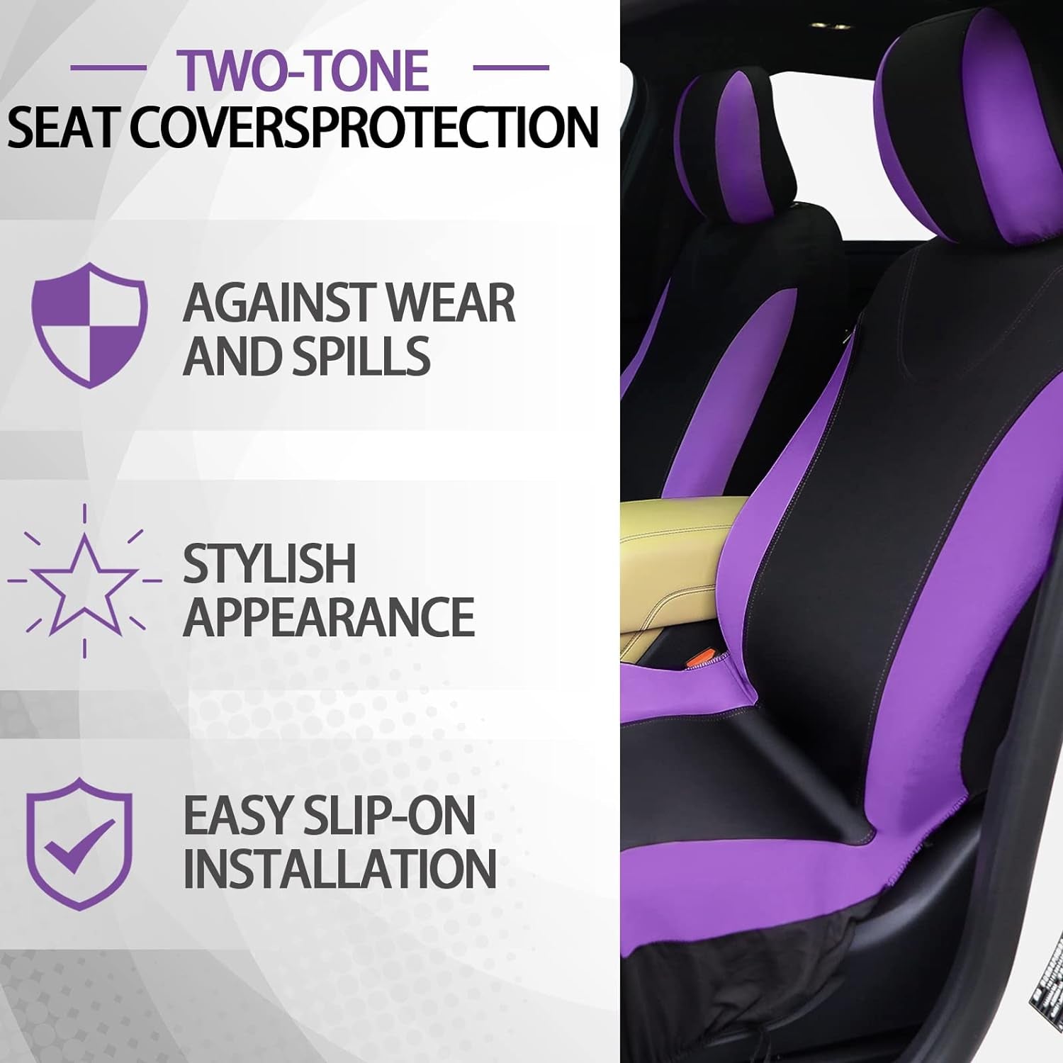 47 Car Seat Cover Full Set for Women Included Car Front Rear Seat Fluffy Steering Wheel Cover Belt Automotive Floor Mats Air Conditioner Decoration Strip Universal(Purple Black)