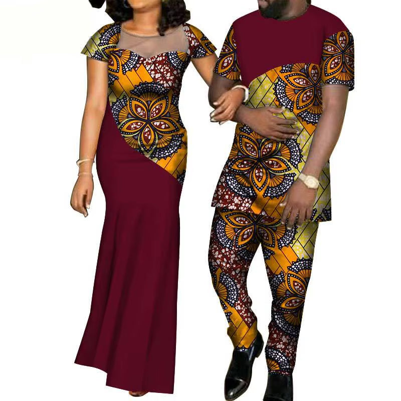 African Clothes for Women 2021 Fashion Style African Couples Suit Women Dress+Men Suit African Clothing American Clothing