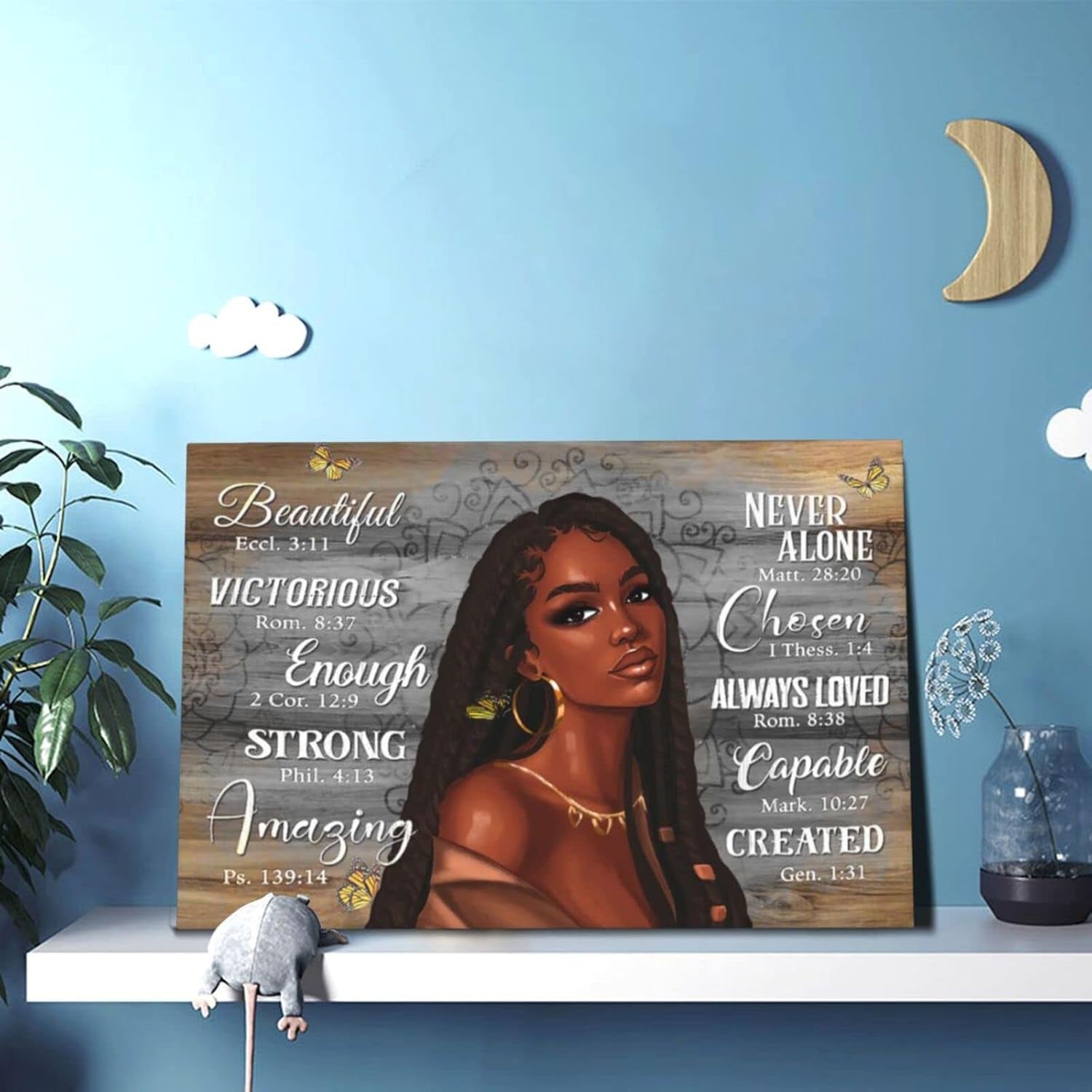 African American Canvas Wall Art Black Queen Girl Canvas Wall Art Motivational with Black Woman Painting Wall Decor Modern Artwork Home Decoration for Living Room Bedroom Bathroom Office 16X24 Inch