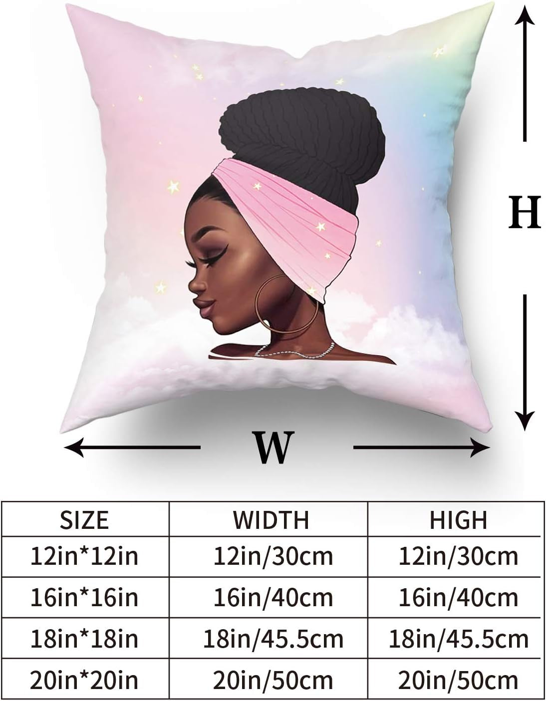 2 African Girl Theme Print Square Throw Pillow Covers Cotton Home Decorative Cushion Case for Bed Office Car 18 X 18 Inches, Black Art African American Traditional Women