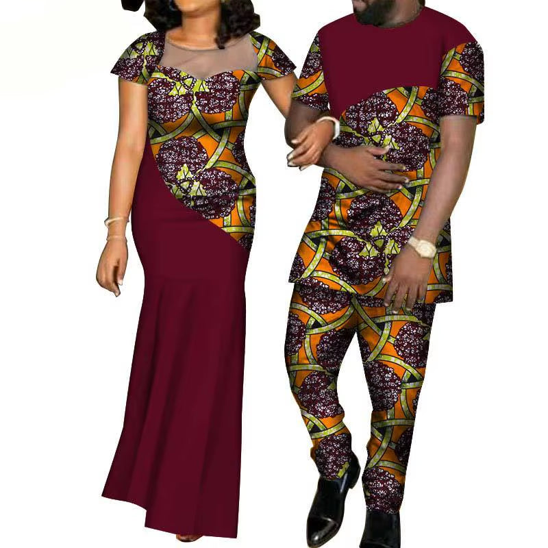 African Clothes for Women 2021 Fashion Style African Couples Suit Women Dress+Men Suit African Clothing American Clothing