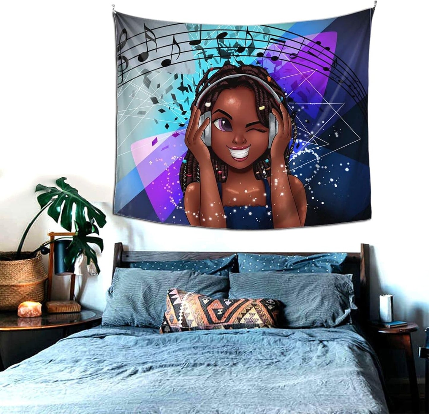 EZYES African American Tapestry for Women Black Girl Tapestry African American Girl Love Music Tapestry Hippie Art Wall Hanging for Bedroom Living Room Dorm Room Kids Room 60"X51"