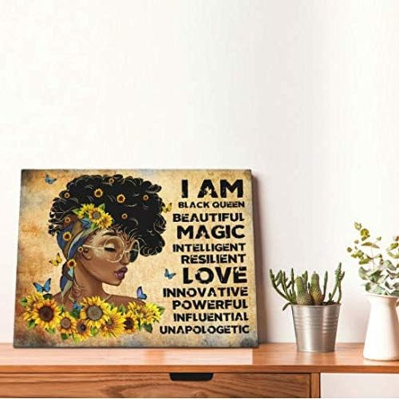 African American Wall Art Sunflower Black Girl Woman Bible Inspirational Quote Giclee Prints Framed Pictures Contemporary Home Decor for Living Room Bedroom Bathroom Ready to Hang 12X16 Inch