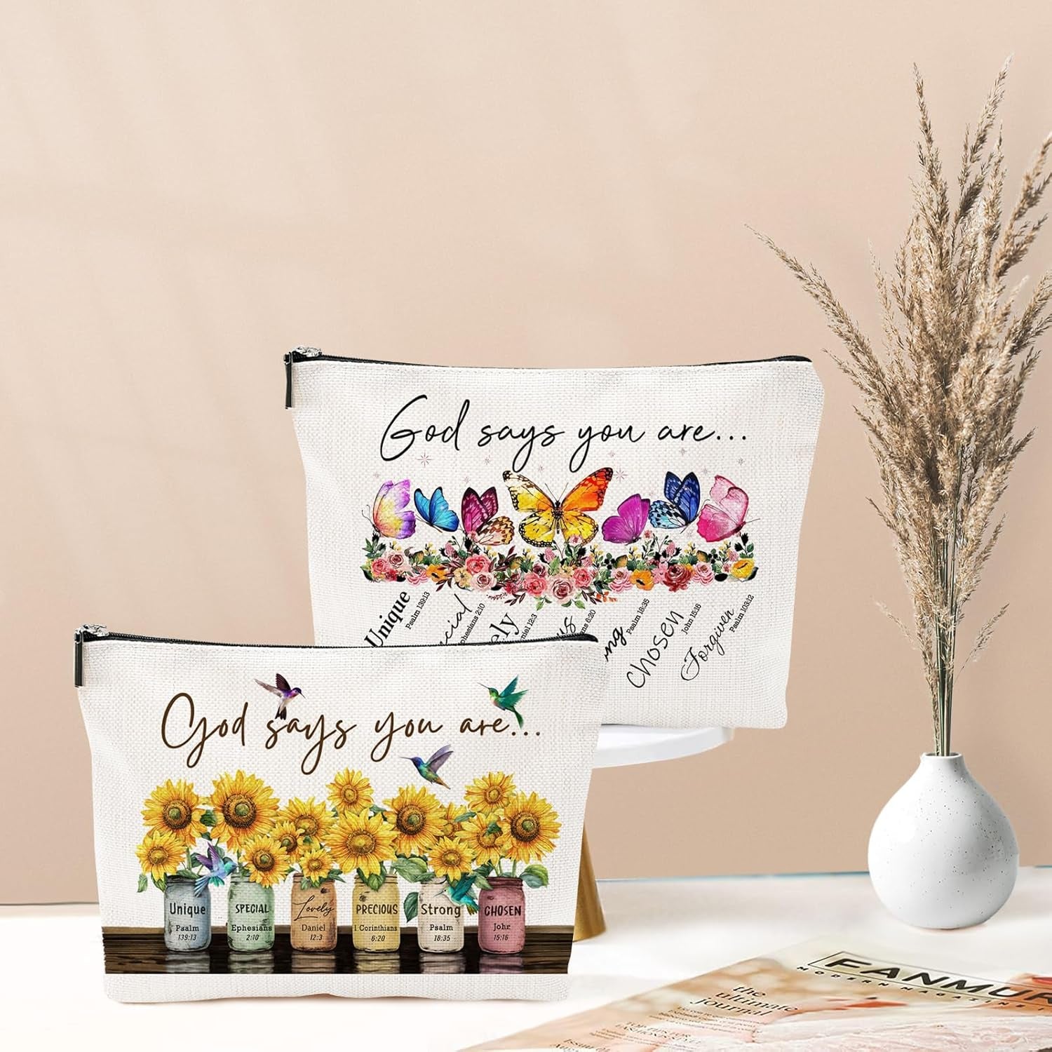 God Says You Are...Christian Gift for Women Inspirational Bible Verse Cosmetic Bags with Zipper Motivational Religious Travel Pouch for Women, Mother, Sister