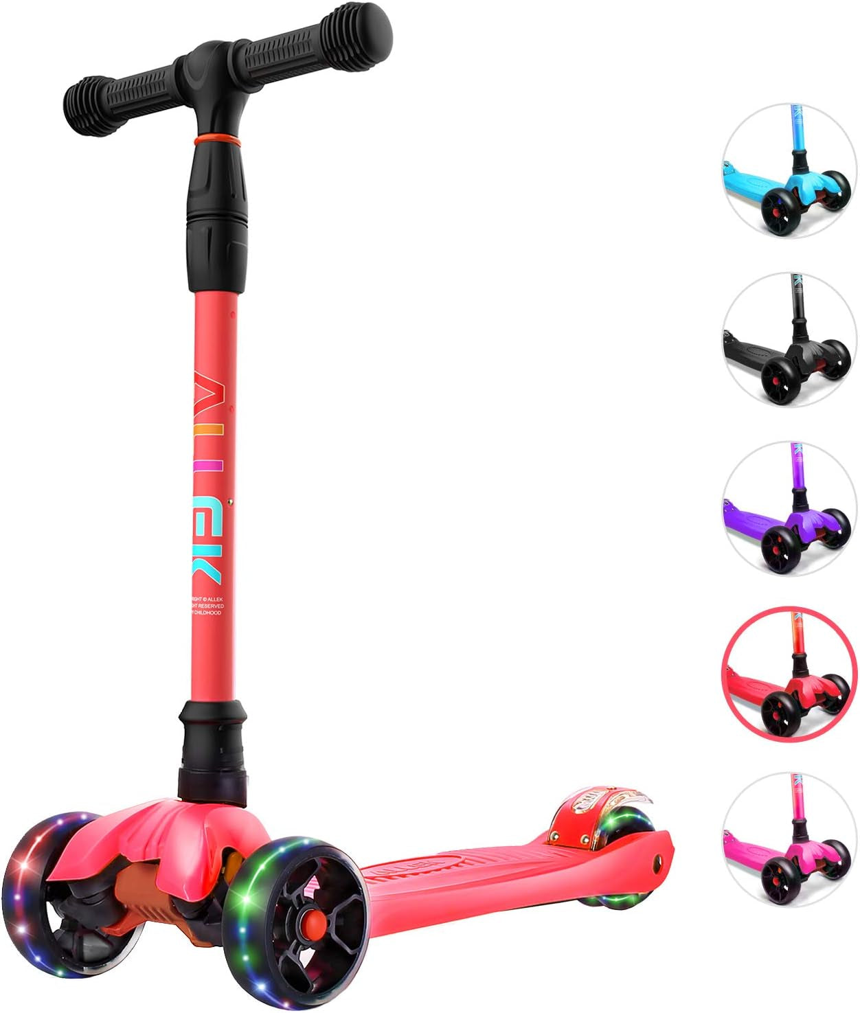 Kick Scooter B02, Lean 'N Glide Scooter with Extra Wide PU Light-Up Wheels and 4 Adjustable Heights for Children from 3-12Yrs (Red)