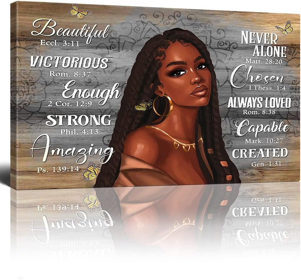 African American Canvas Wall Art Black Queen Girl Canvas Wall Art Motivational with Black Woman Painting Wall Decor Modern Artwork Home Decoration for Living Room Bedroom Bathroom Office 16X24 Inch