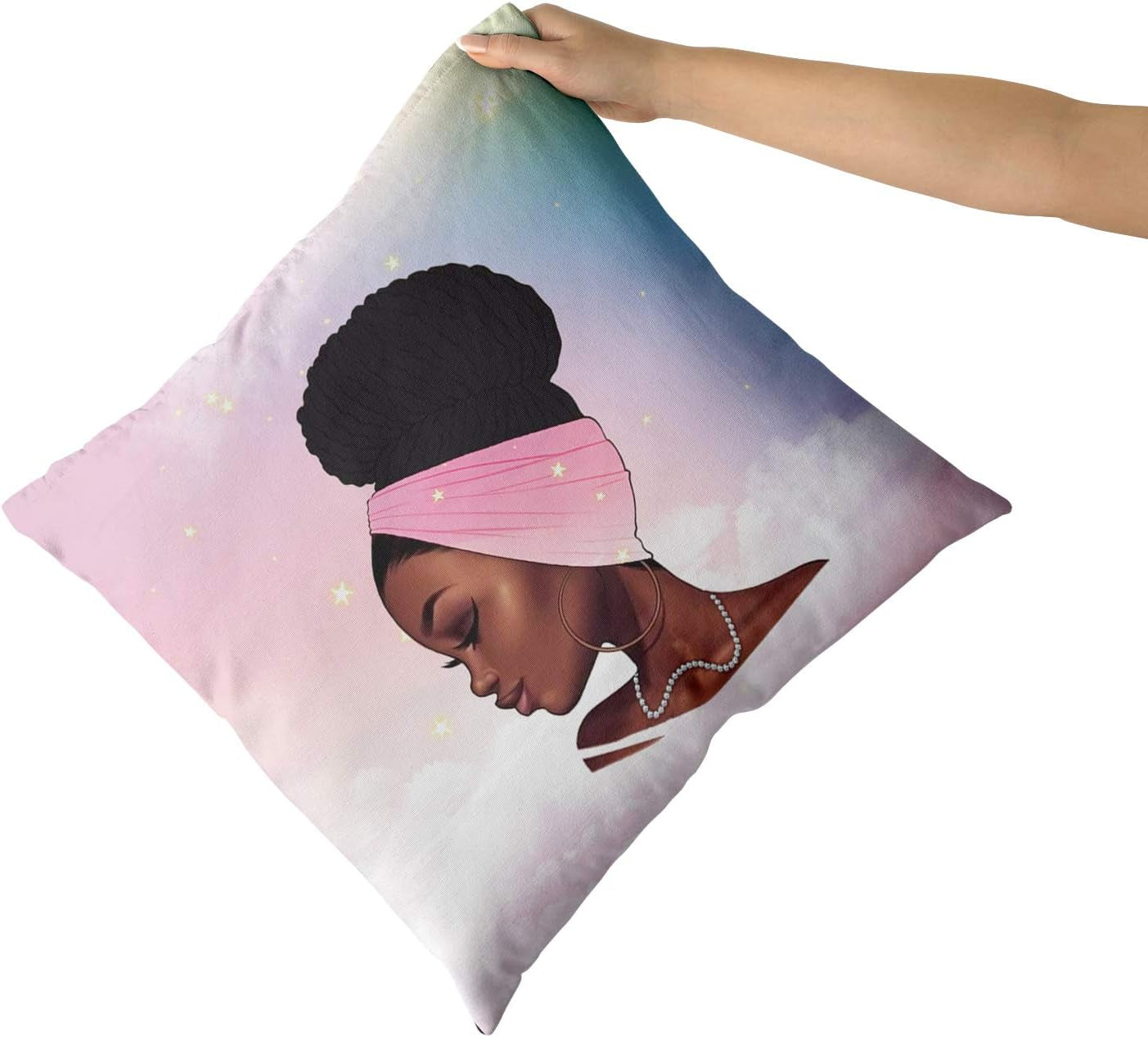 2 African Girl Theme Print Square Throw Pillow Covers Cotton Home Decorative Cushion Case for Bed Office Car 18 X 18 Inches, Black Art African American Traditional Women