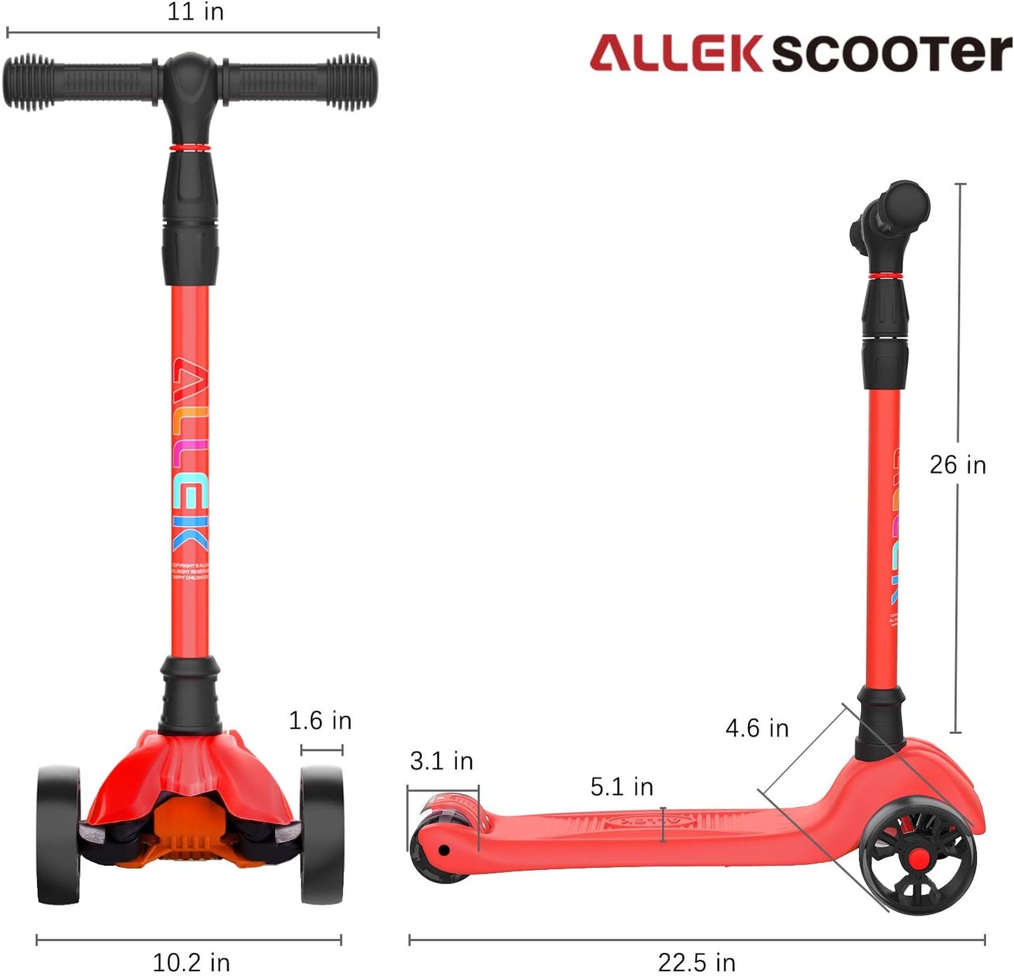 Kick Scooter B02, Lean 'N Glide Scooter with Extra Wide PU Light-Up Wheels and 4 Adjustable Heights for Children from 3-12Yrs (Red)