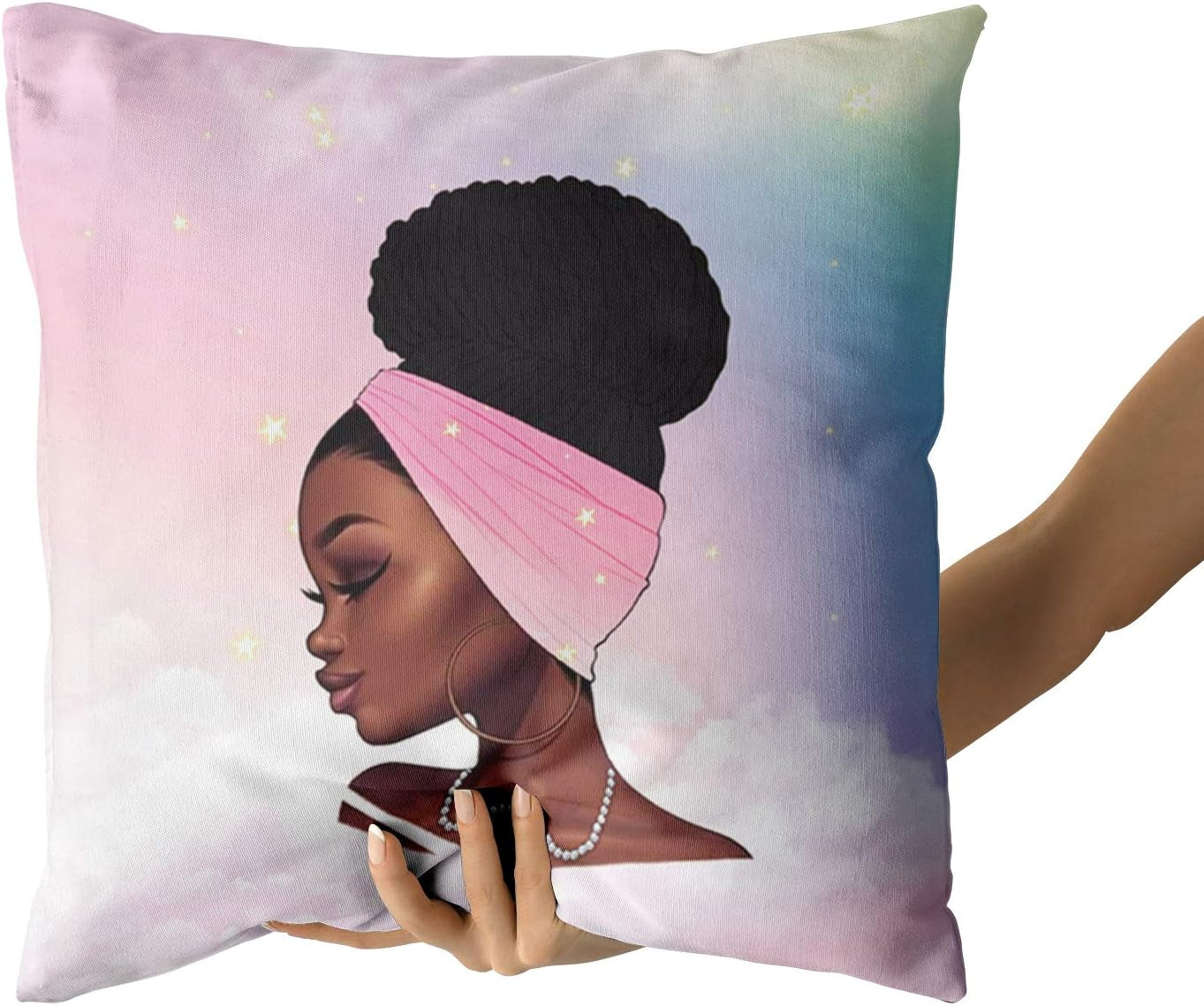 2 African Girl Theme Print Square Throw Pillow Covers Cotton Home Decorative Cushion Case for Bed Office Car 18 X 18 Inches, Black Art African American Traditional Women