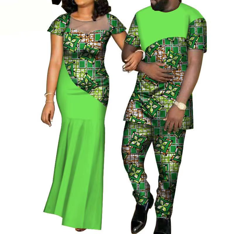 African Clothes for Women 2021 Fashion Style African Couples Suit Women Dress+Men Suit African Clothing American Clothing