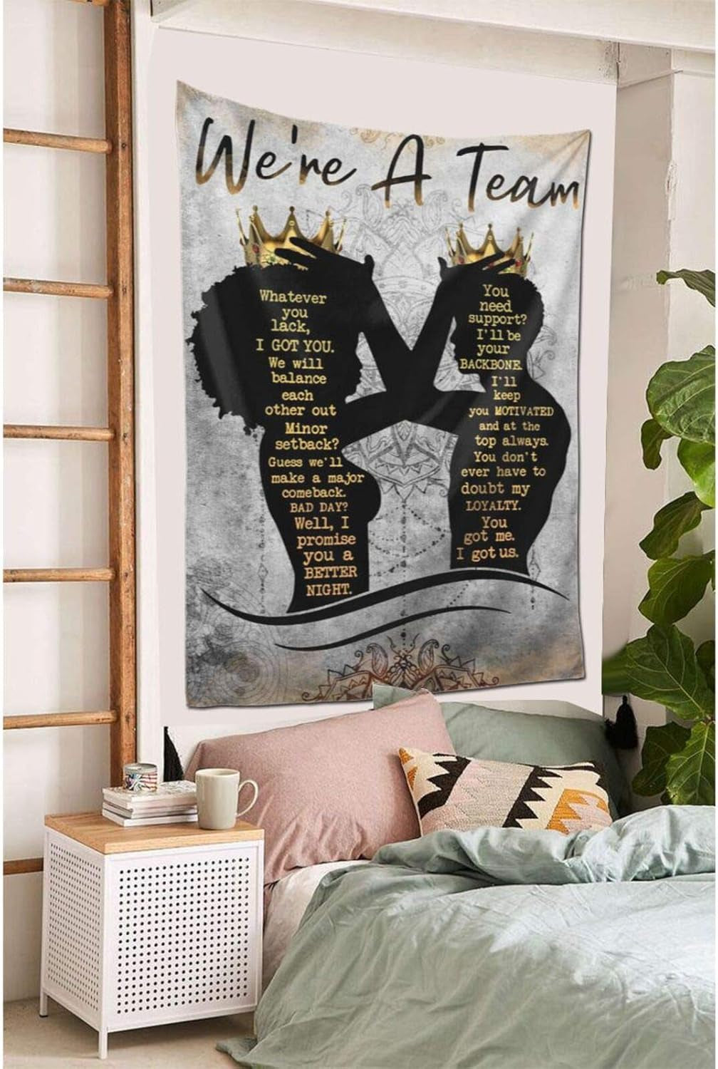 African American Black Girl Tapestry Wall Hanging Black King and Queen Inspirational Quote Tapestries Wall Art 60X40 Inch Hippie Bedroom Living Room Dorm Wall Decor Throw Tablecloth Bedspread