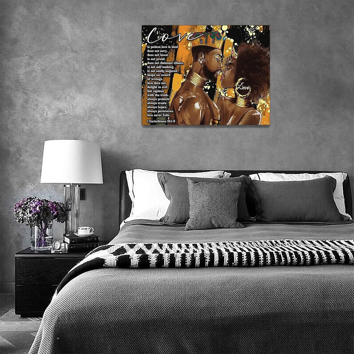 African American Lover Wall Art Bedroom Queen King Wall Decor Black Couples Wall Art Quotes Wall Art for Living Room Home Decoration Modern Wall Art Gift for Women 12X16Inch