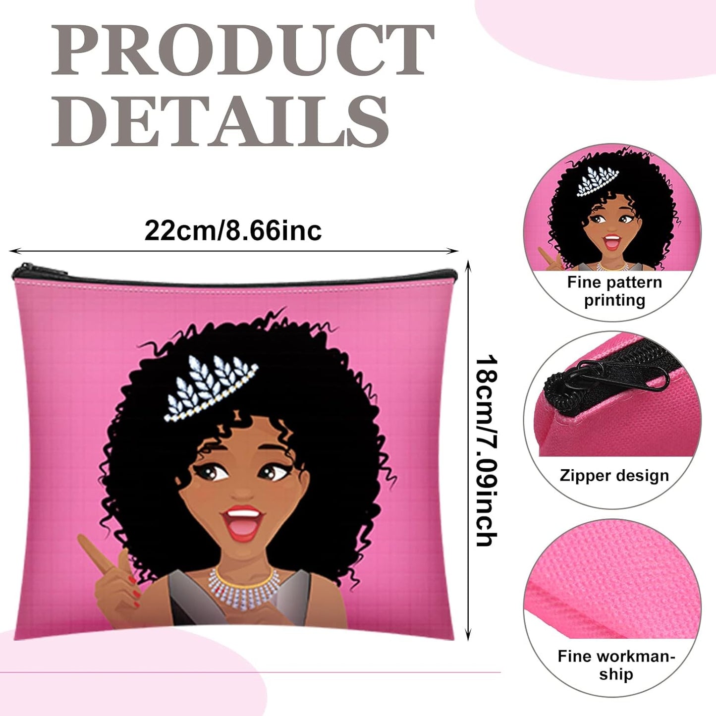 20 Pieces African American Cosmetic Bags Black Women Makeup Bags Afro Queen Canvas Makeup Bags Zipper Pouches for Women Melanin Art Toiletry Purse Travel Accessories Inspirational Gift