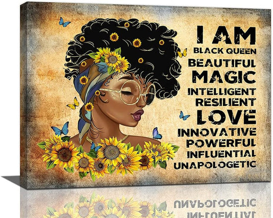 African American Wall Art Sunflower Black Girl Woman Bible Inspirational Quote Giclee Prints Framed Pictures Contemporary Home Decor for Living Room Bedroom Bathroom Ready to Hang 12X16 Inch