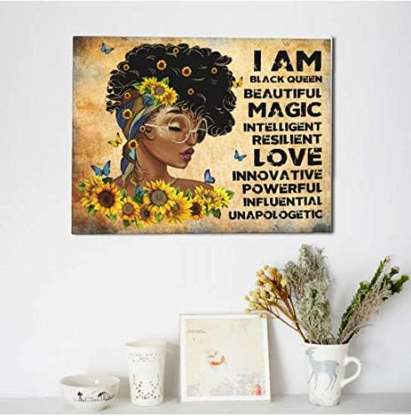 African American Wall Art Sunflower Black Girl Woman Bible Inspirational Quote Giclee Prints Framed Pictures Contemporary Home Decor for Living Room Bedroom Bathroom Ready to Hang 12X16 Inch