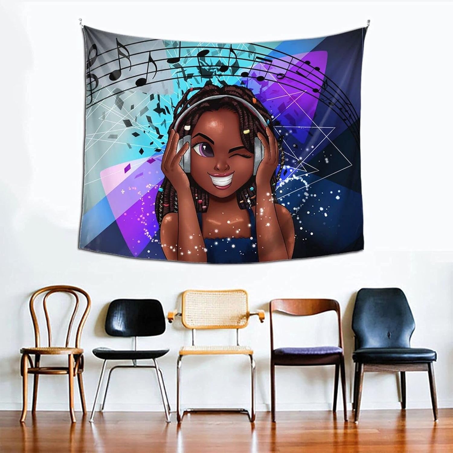 EZYES African American Tapestry for Women Black Girl Tapestry African American Girl Love Music Tapestry Hippie Art Wall Hanging for Bedroom Living Room Dorm Room Kids Room 60"X51"