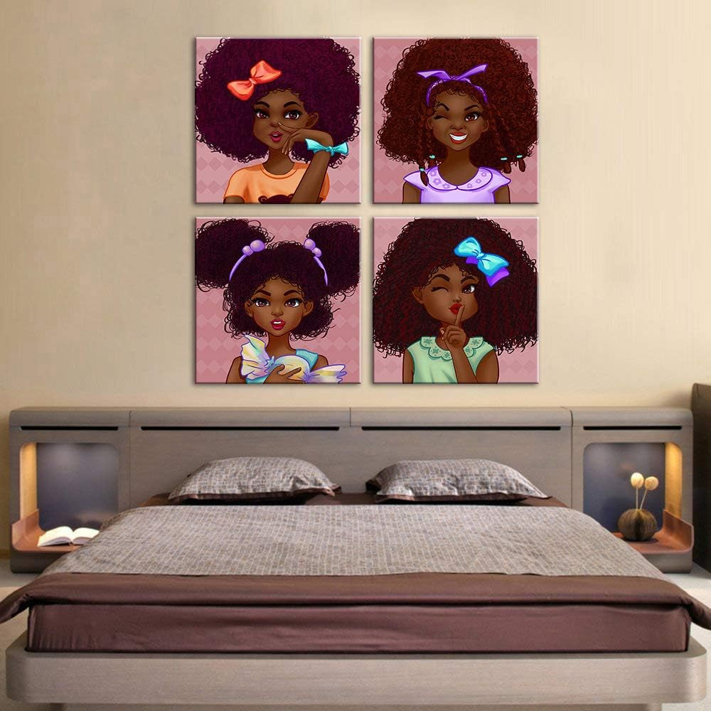 4 Panels African Women Canvas Wall Art Prints African Paintings Decorative Artwork for Living Room Wall Decor Framed Ready to Hang (LWL - WYJ - African Woman - 52, 24Inchx24Inchx4Panels)