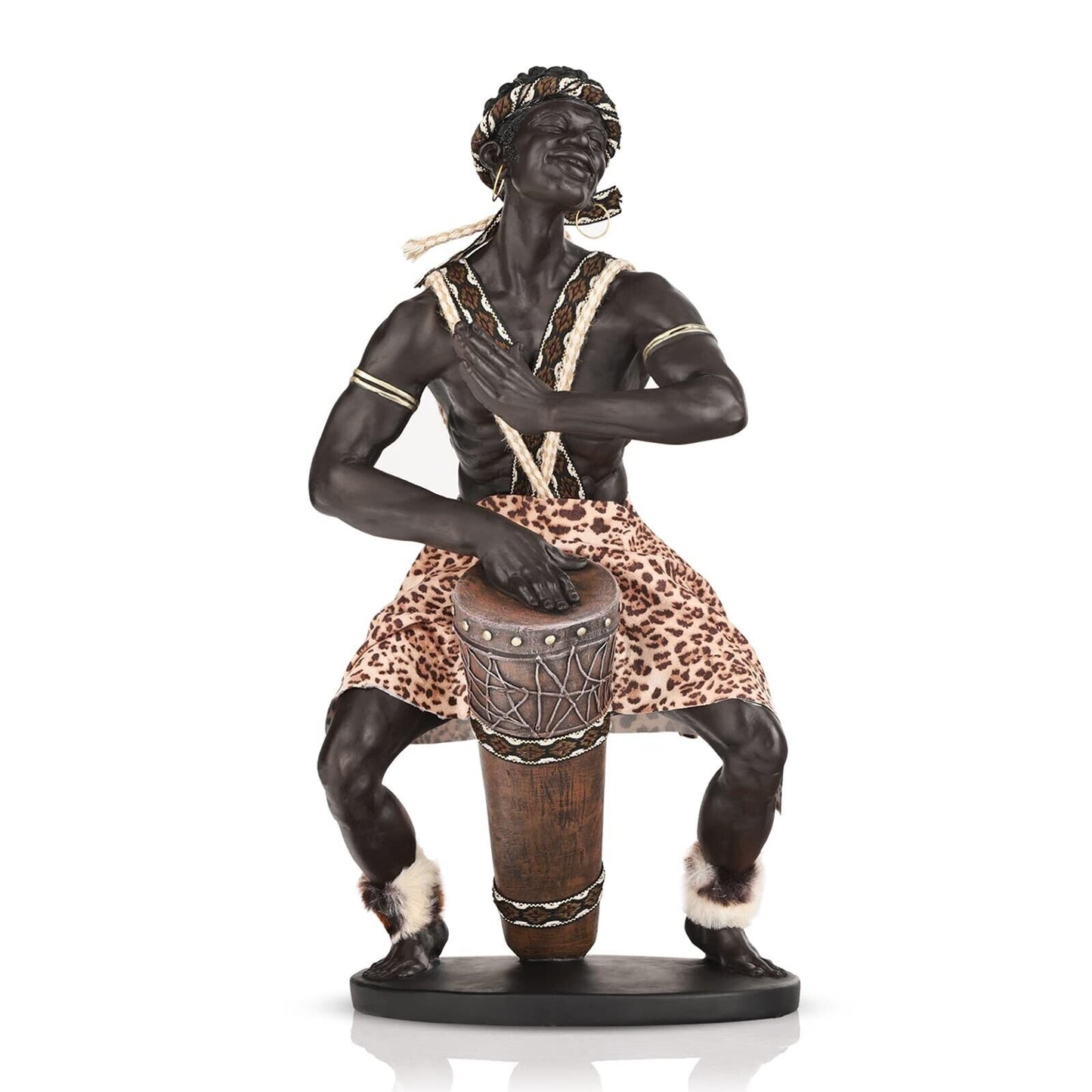 14.9"H Large African Art Figurines, African Warrior Figurine Beat a Drum, Res...