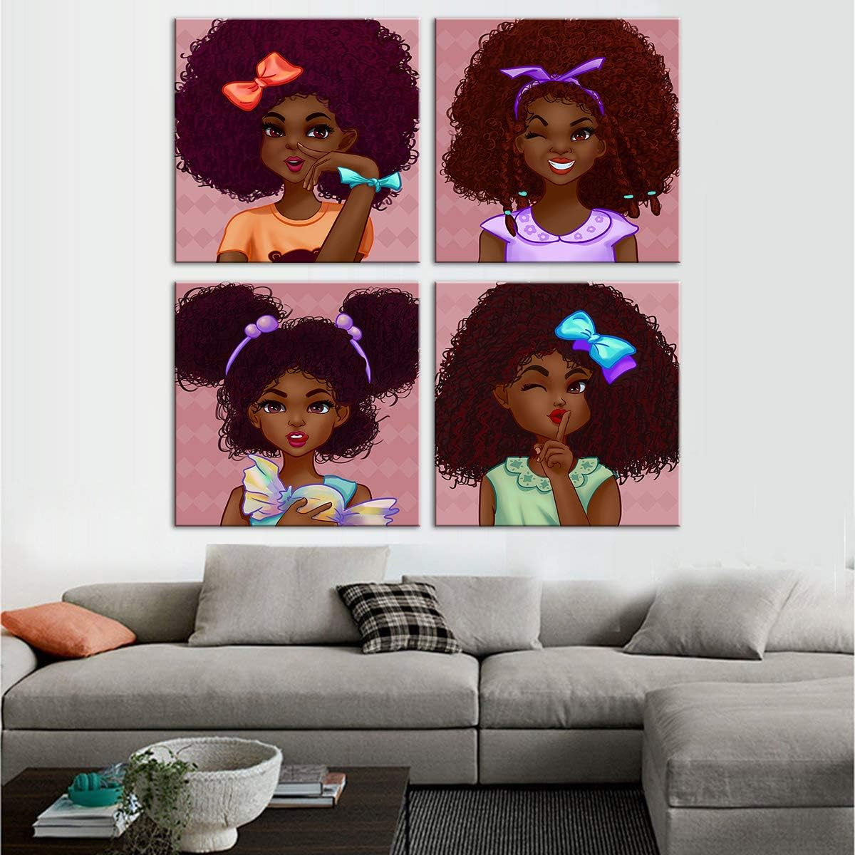 4 Panels African Women Canvas Wall Art Prints African Paintings Decorative Artwork for Living Room Wall Decor Framed Ready to Hang (LWL - WYJ - African Woman - 52, 24Inchx24Inchx4Panels)