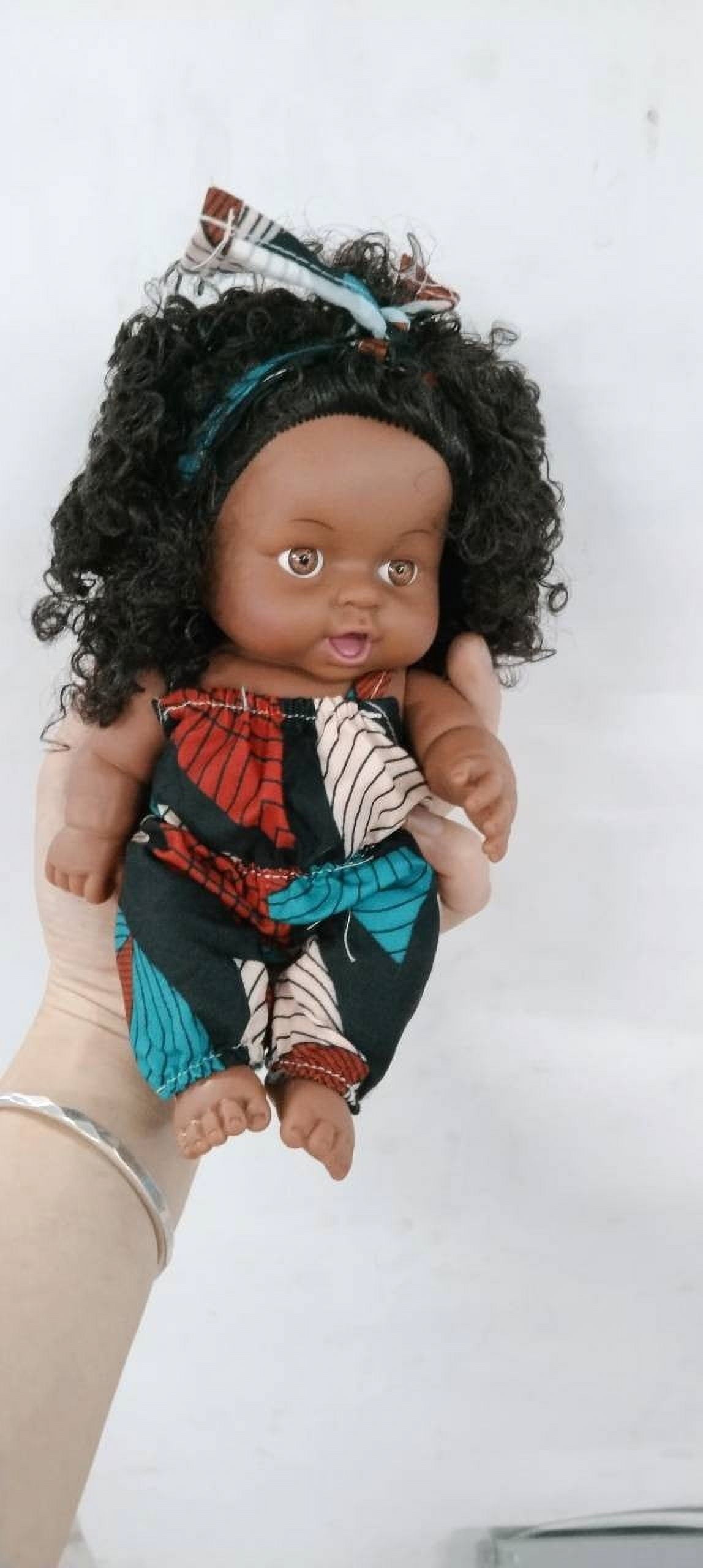 8 Inch Black Baby Doll and Clothes Set African-American Washable Realistic Silicone Baby Dolls with Cute Jumpsuit and Hairband for Kids Girls